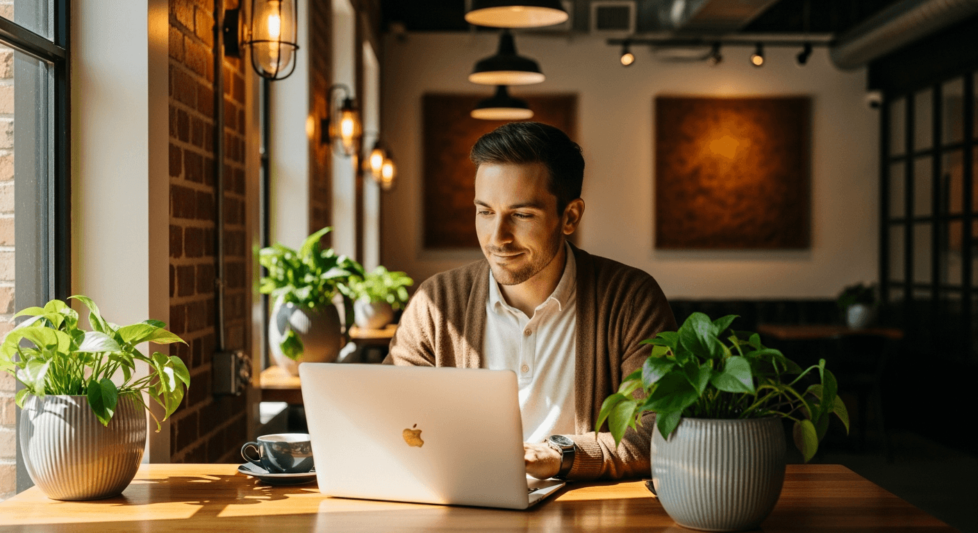 Self-employed professional working at a coffee shop