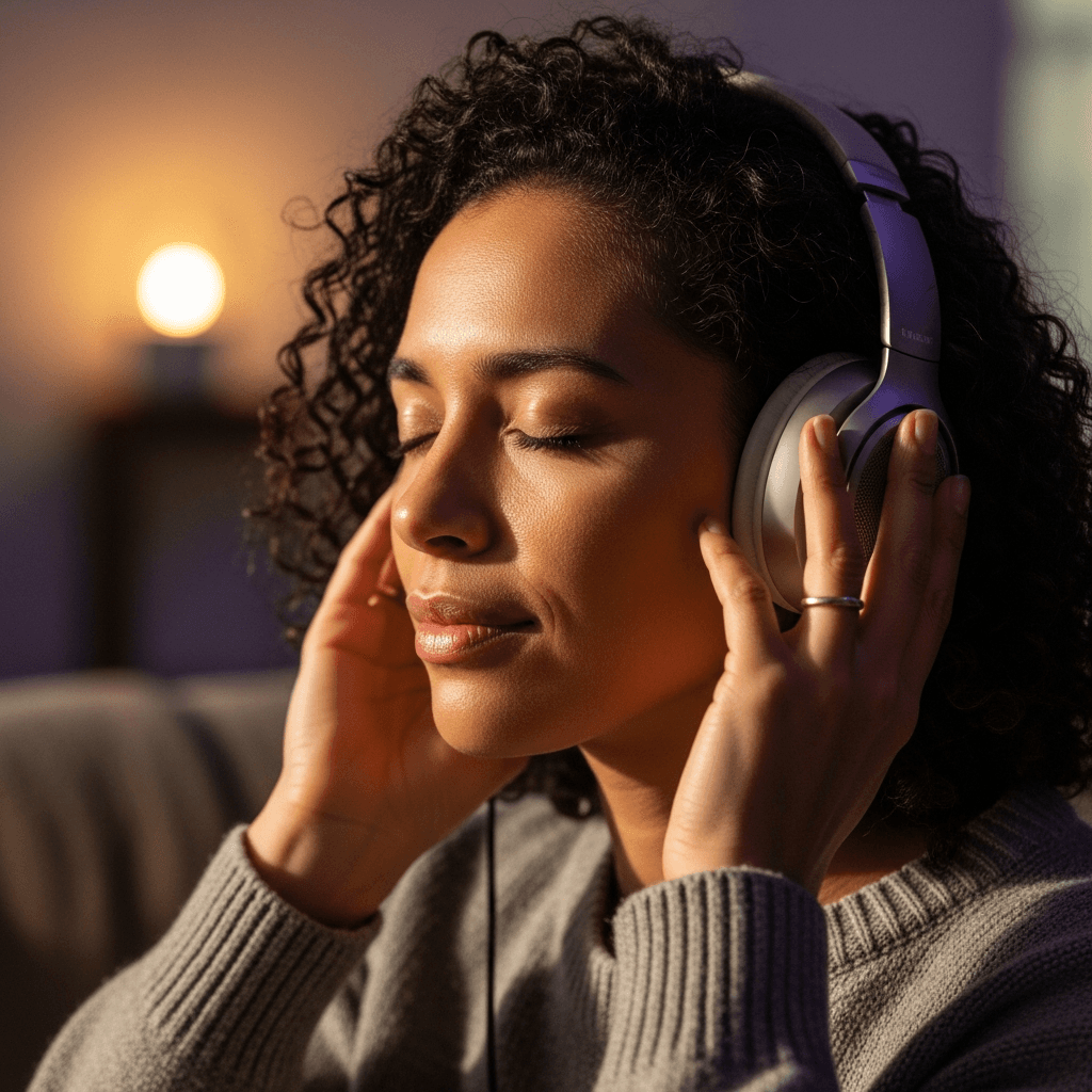 Person listening to audio in a relaxed state